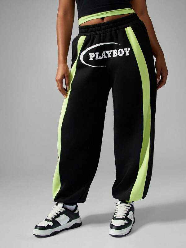 Missguided x Playboy Wide Leg Joggers With Neon Side Panels