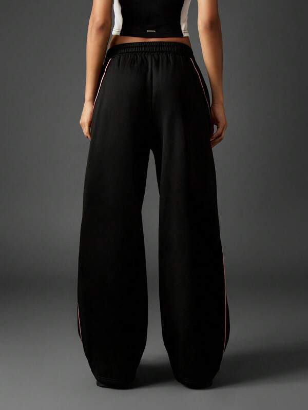 Missguided X Playboy Wide Leg Joggers With Pink Piping And Elastic Waist