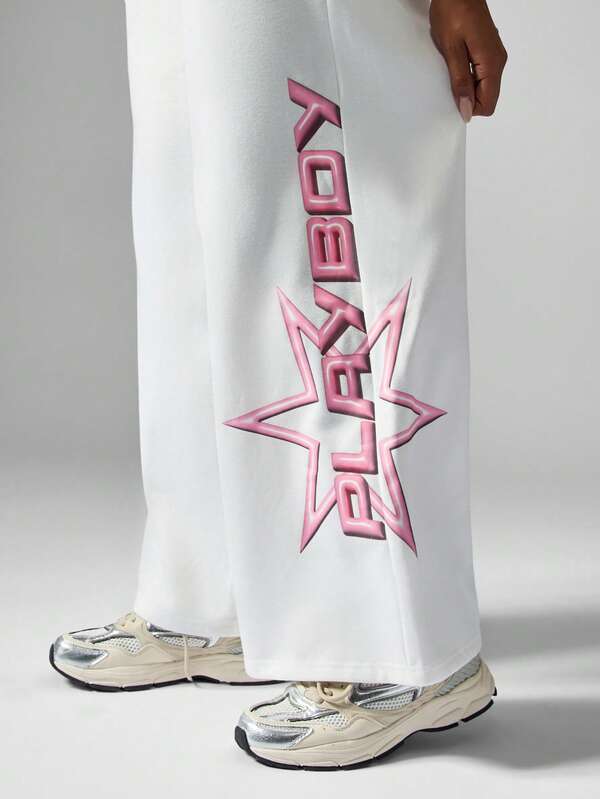 Missguided X Playboy Wide Leg Joggers With Pink Star Logo Design