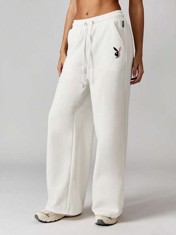 Missguided X Playboy Wide Leg Joggers With Retro Bunny Logo Print