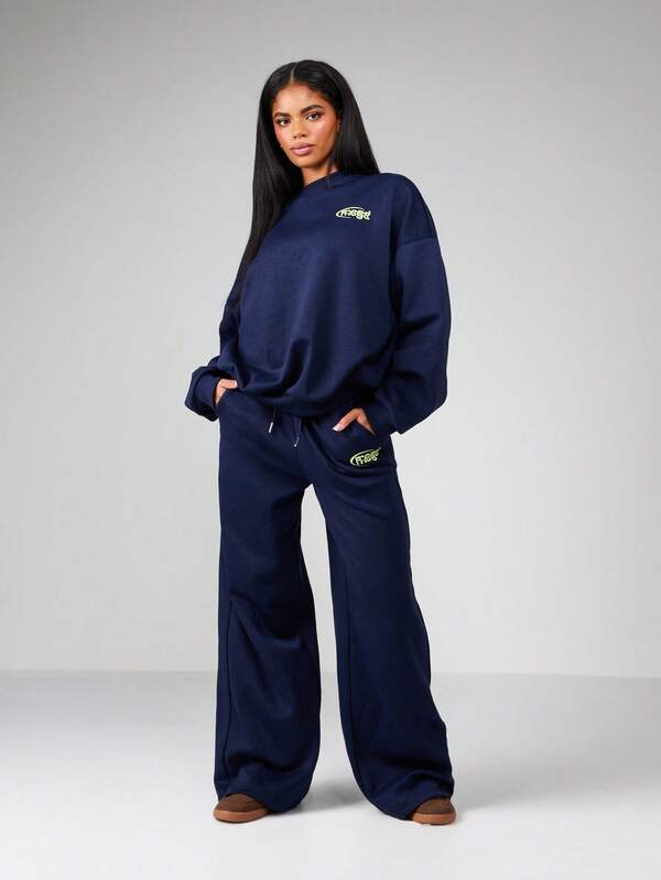 Missguided X Playboy Wide Leg Joggers With Retro Logo Print