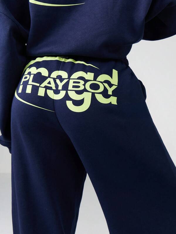 Missguided X Playboy Wide Leg Joggers With Retro Logo Print