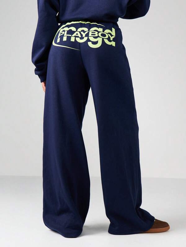 Missguided x Playboy Wide Leg Joggers With Retro Logo Print