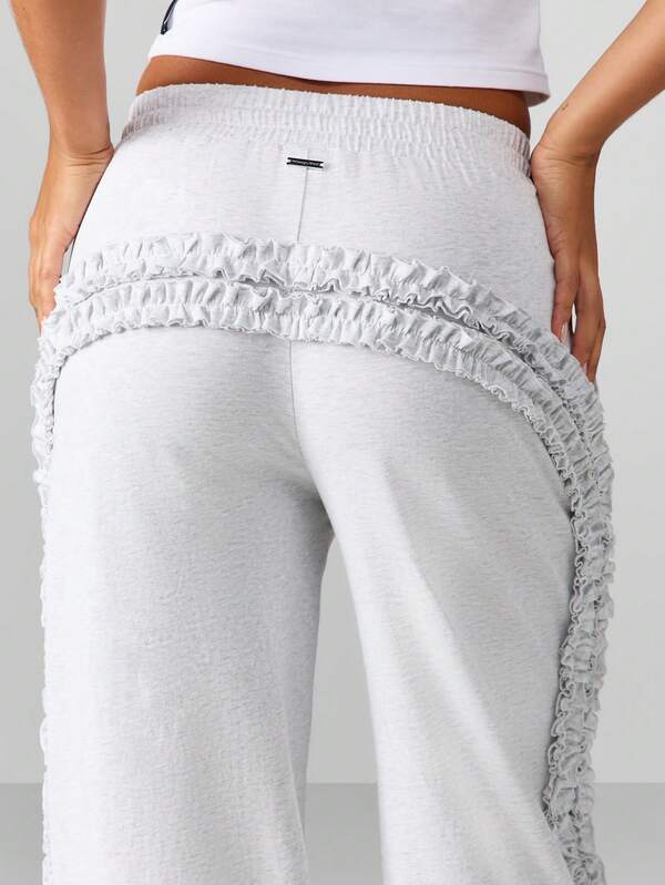 Missguided X Playboy Wide Leg Joggers With Ruffle Side Detail
