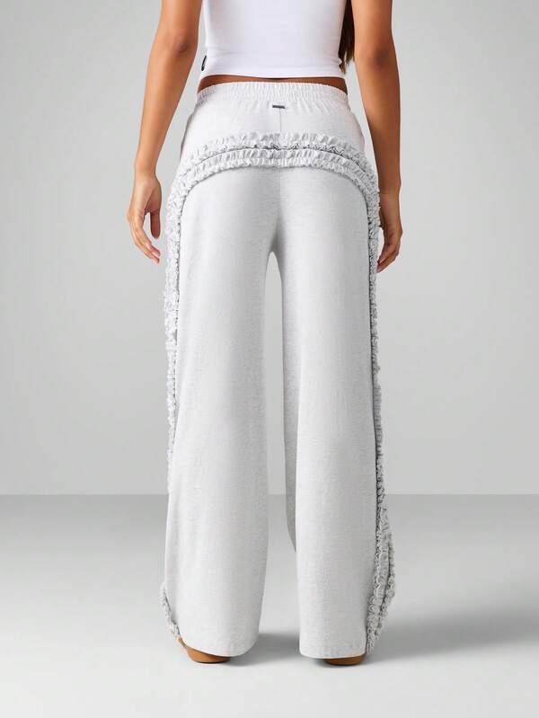 Missguided x Playboy Wide Leg Joggers With Ruffle Side Detail