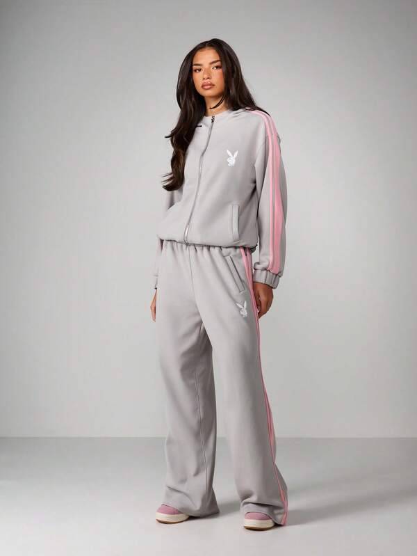 Missguided X Playboy Wide Leg Joggers With Side Stripe Detail