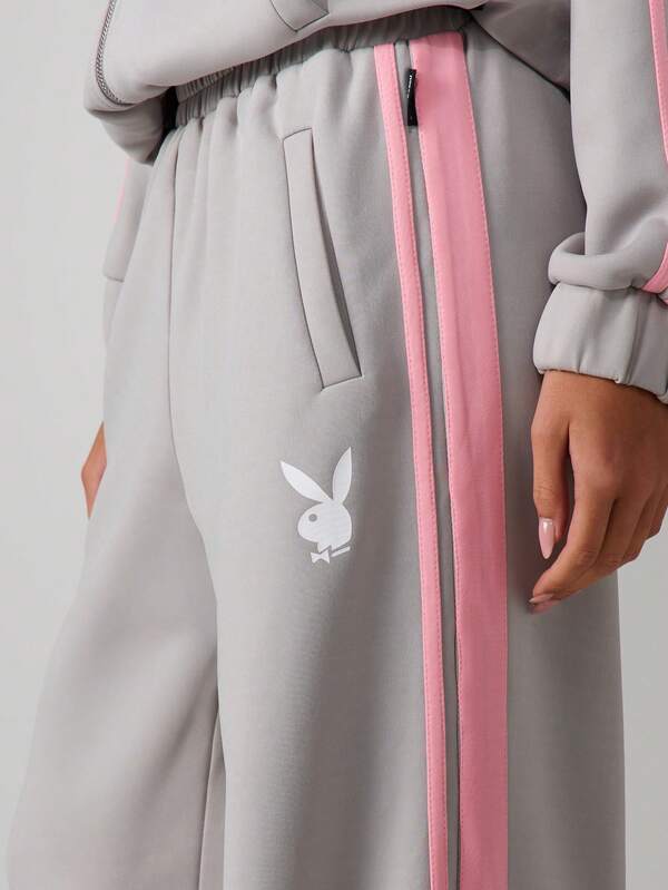 Missguided X Playboy Wide Leg Joggers With Side Stripe Detail