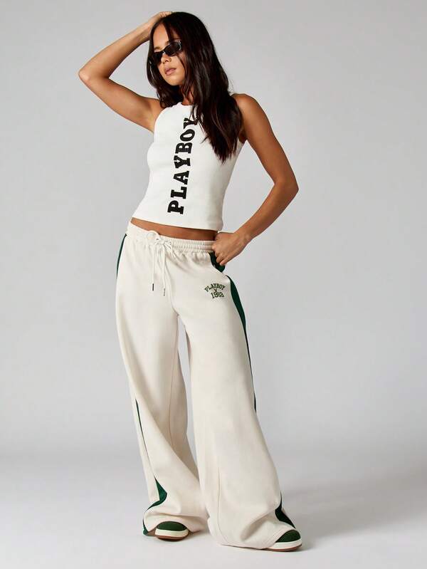 Missguided X Playboy Wide Leg Joggers With Side Stripe