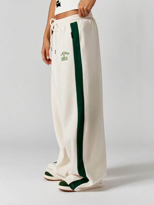 Missguided X Playboy Wide Leg Joggers With Side Stripe