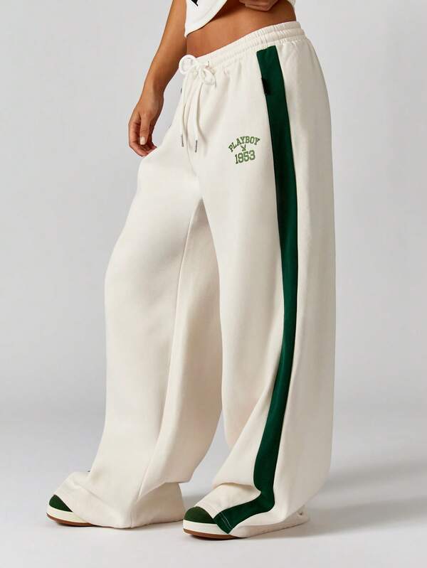 Missguided x Playboy Wide Leg Joggers With Side Stripe