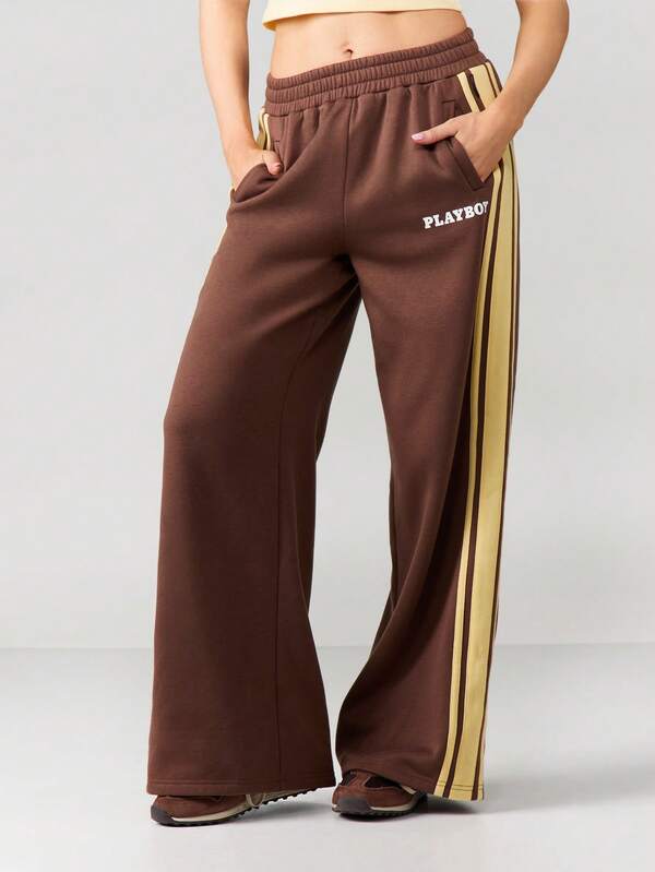 Missguided X Playboy Wide Leg Joggers With Side Stripe