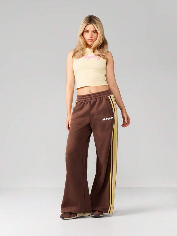 Missguided X Playboy Wide Leg Joggers With Side Stripe