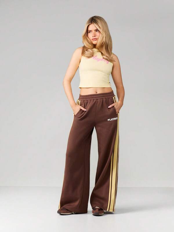 Missguided x Playboy Wide Leg Joggers With Side Stripe