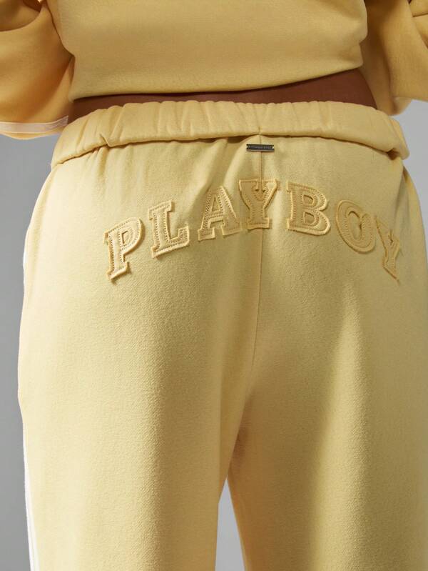Missguided X Playboy Wide Leg Joggers With Side Stripes And Embroidered Logo