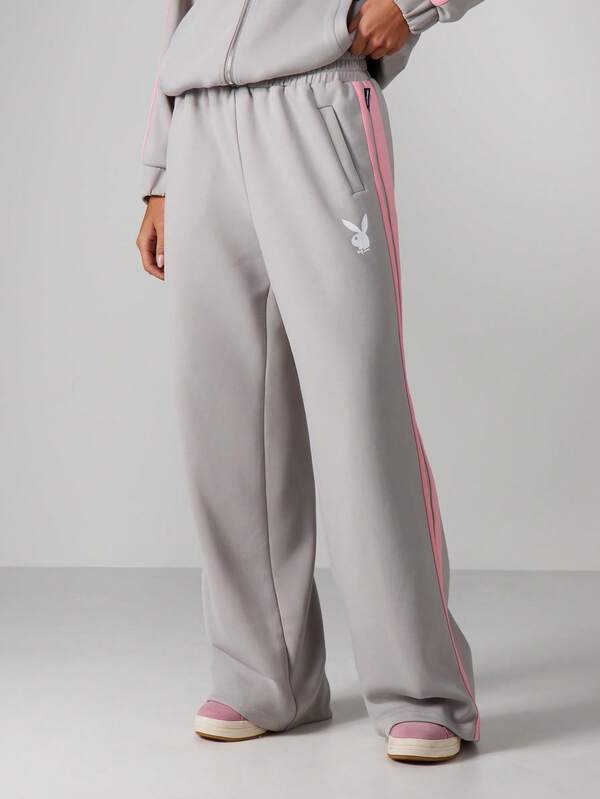Missguided x Playboy Wide Leg Joggers With Side Stripe Detail