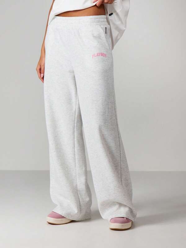 Missguided X Playboy Wide Leg Joggers With Sports Club Print