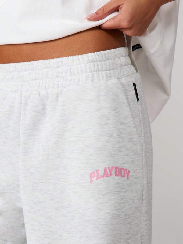 Missguided X Playboy Wide Leg Joggers With Sports Club Print