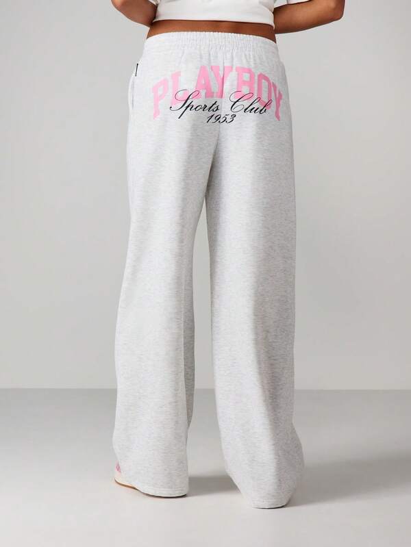 Missguided x Playboy Wide Leg Joggers With Sports Club Print