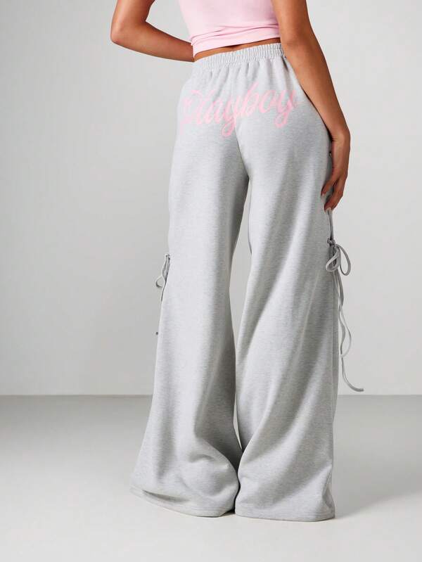 Missguided X Playboy Wide Leg Lace Up Sweatpants
