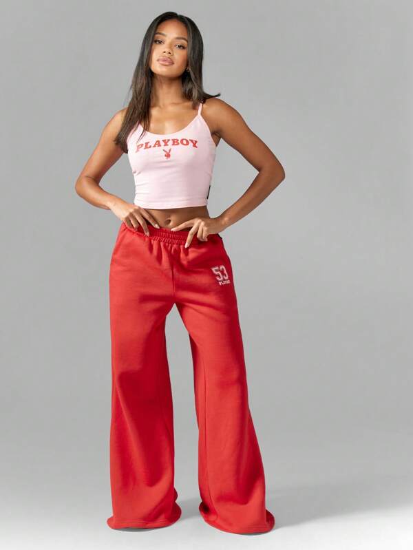 Missguided X Playboy Wide Leg Number Print Comfort Jogger Sweatpants