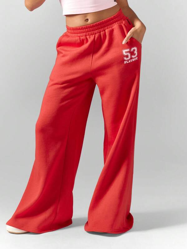 Missguided x Playboy Wide Leg Number Print Comfort Jogger Sweatpants