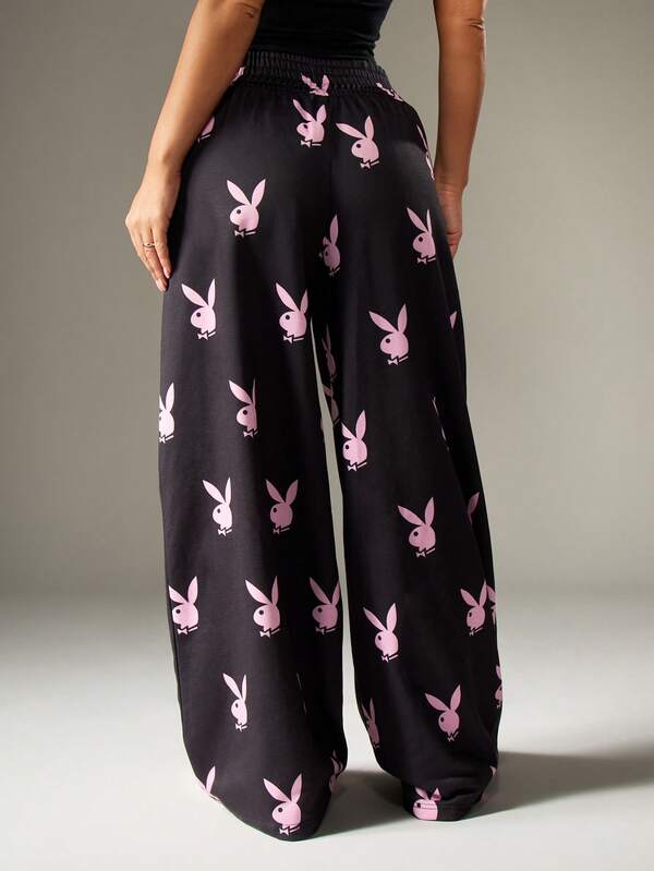 Missguided X Playboy Wide Leg Pajama Pants With Bunny Print