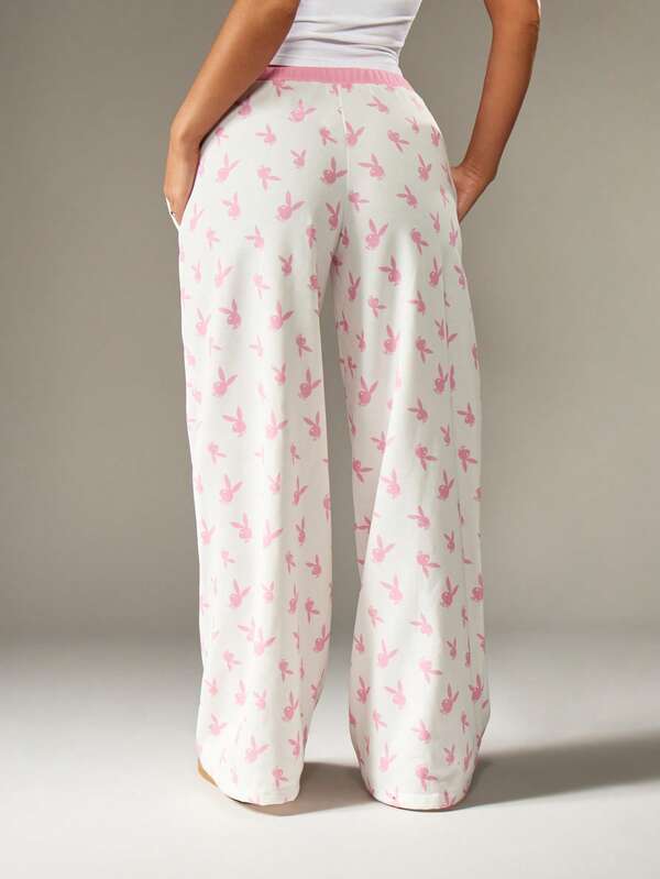 Missguided X Playboy Wide Leg Palazzo Pants With Bunny Print