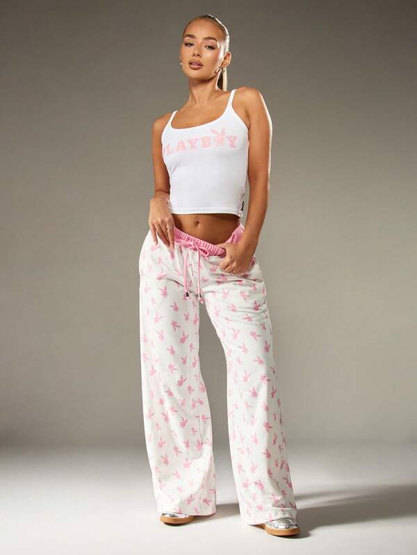 Missguided X Playboy Wide Leg Palazzo Pants With Bunny Print