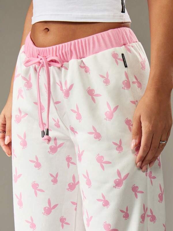 Missguided X Playboy Wide Leg Palazzo Pants With Bunny Print