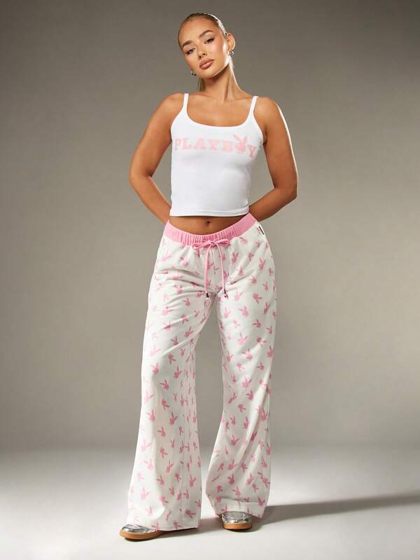 Missguided x Playboy Wide Leg Palazzo Pants With Bunny Print
