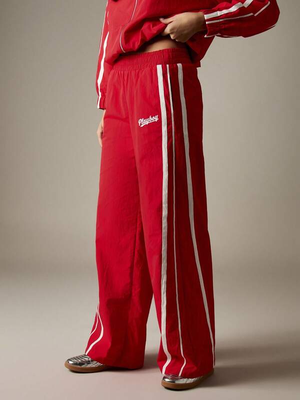 Missguided x Playboy Wide Leg Stripe Drawstring Sweatpants
