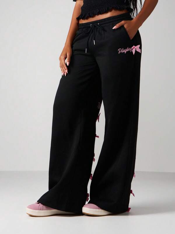 Missguided X Playboy Wide Leg Sweatpants With Bow Details