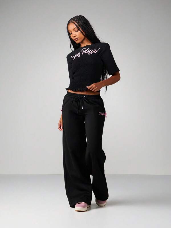 Missguided X Playboy Wide Leg Sweatpants With Bow Details