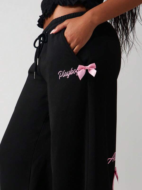 Missguided X Playboy Wide Leg Sweatpants With Bow Details
