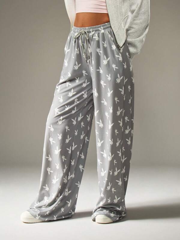 Missguided X Playboy Wide Leg Sweatpants With Bunny Print
