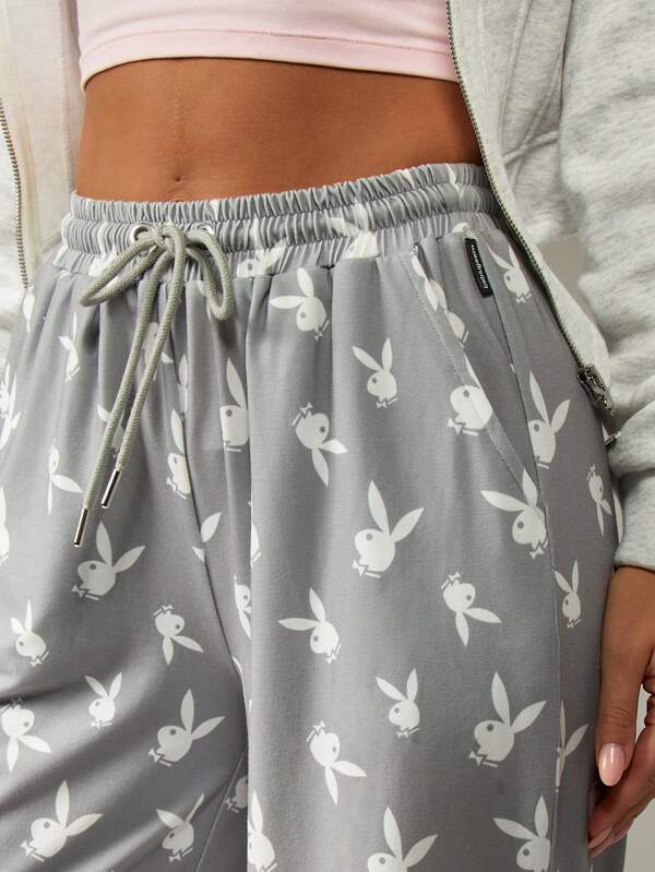 Missguided X Playboy Wide Leg Sweatpants With Bunny Print