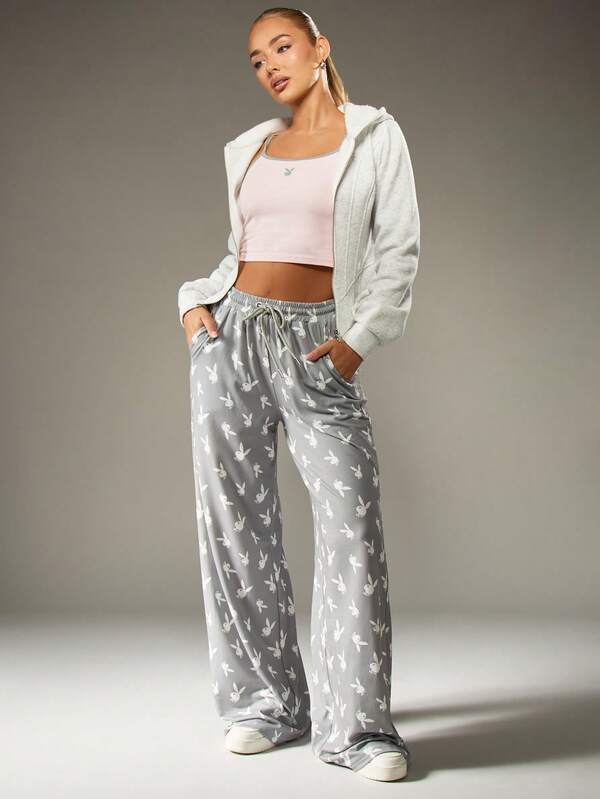 Missguided x Playboy Wide Leg Sweatpants With Bunny Print