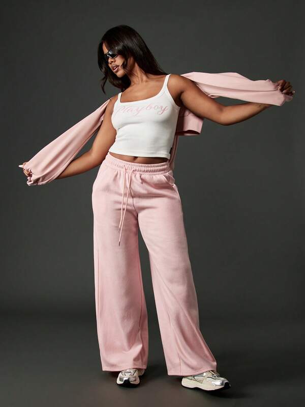 Missguided X Playboy Wide Leg Sweatpants With Drawstring Waist
