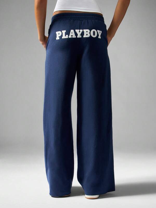 Missguided x Playboy Wide Leg Sweatpants With Embroidered Logo