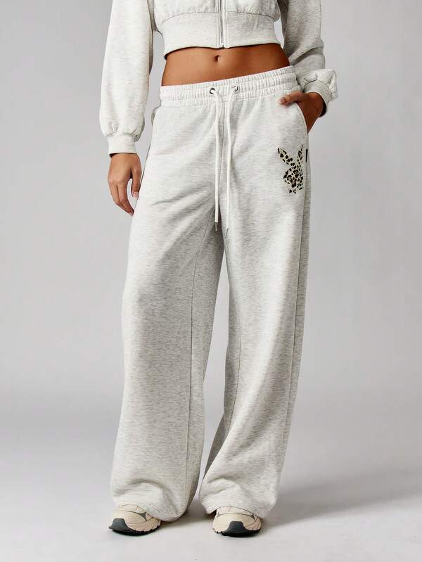 Missguided X Playboy Wide Leg Sweatpants With Leopard Print Logo Details