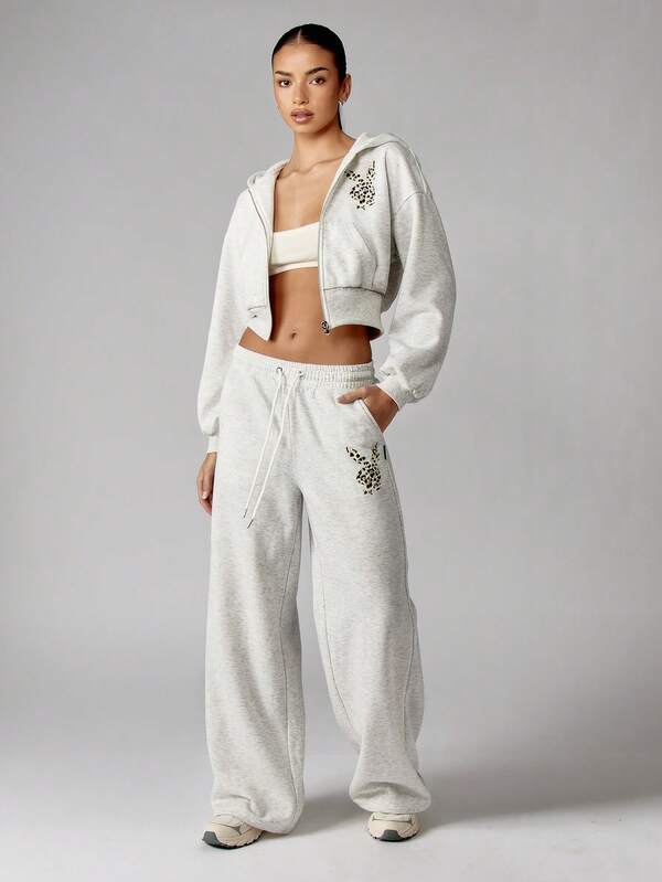 Missguided X Playboy Wide Leg Sweatpants With Leopard Print Logo Details