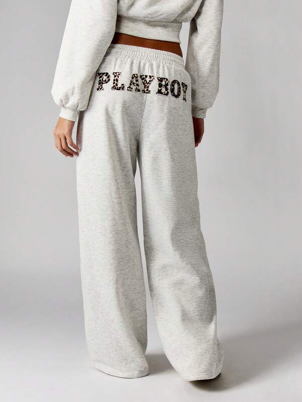 Missguided x Playboy Wide Leg Sweatpants With Leopard Print Logo Details