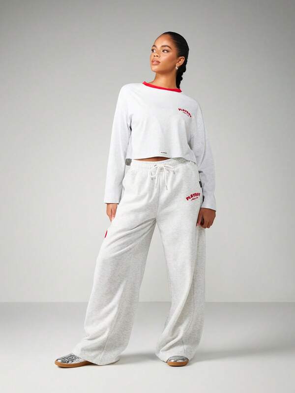 Missguided X Playboy Wide Leg Sweatpants With Letter Print