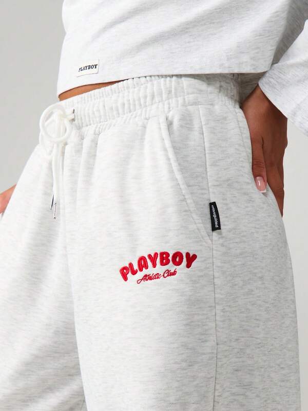 Missguided X Playboy Wide Leg Sweatpants With Letter Print