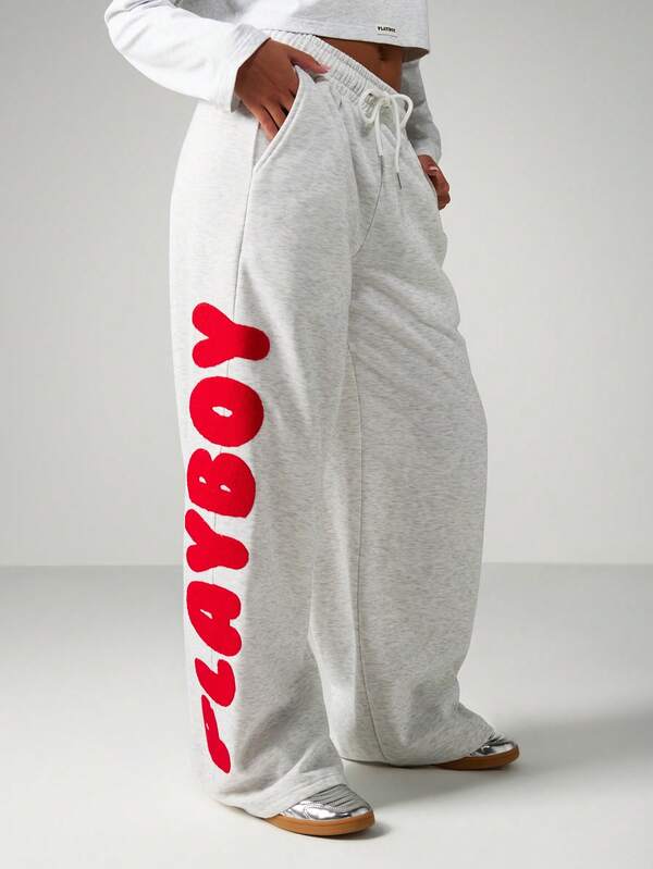 Missguided x Playboy Wide Leg Sweatpants With Letter Print