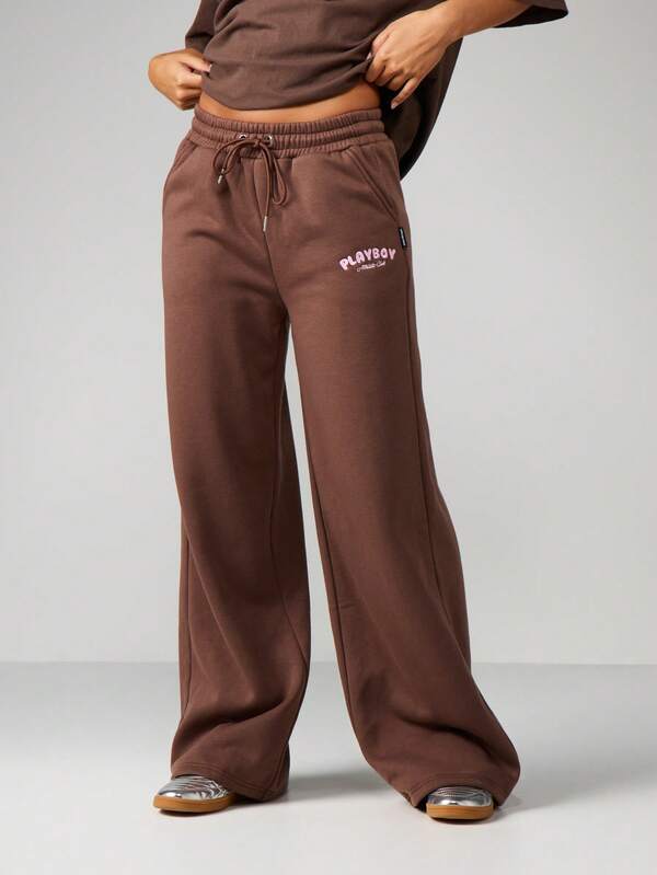 Missguided X Playboy Wide Leg Sweatpants With Logo Print