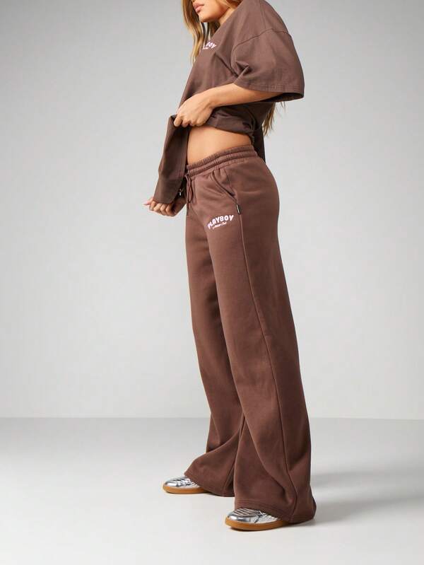 Missguided x Playboy Wide Leg Sweatpants With Logo Print