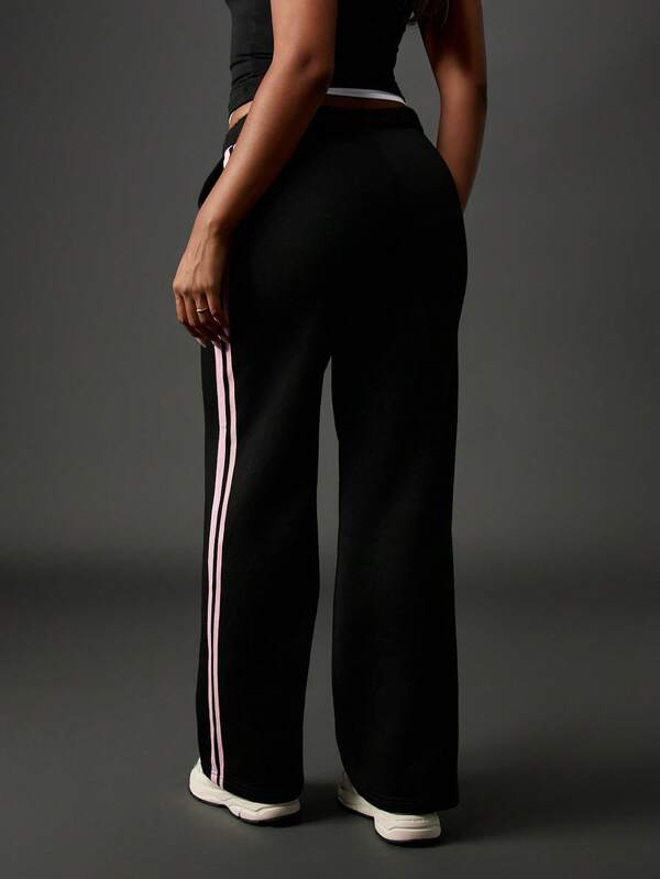 Missguided X Playboy Wide Leg Sweatpants With Pink Side Stripes And Logo