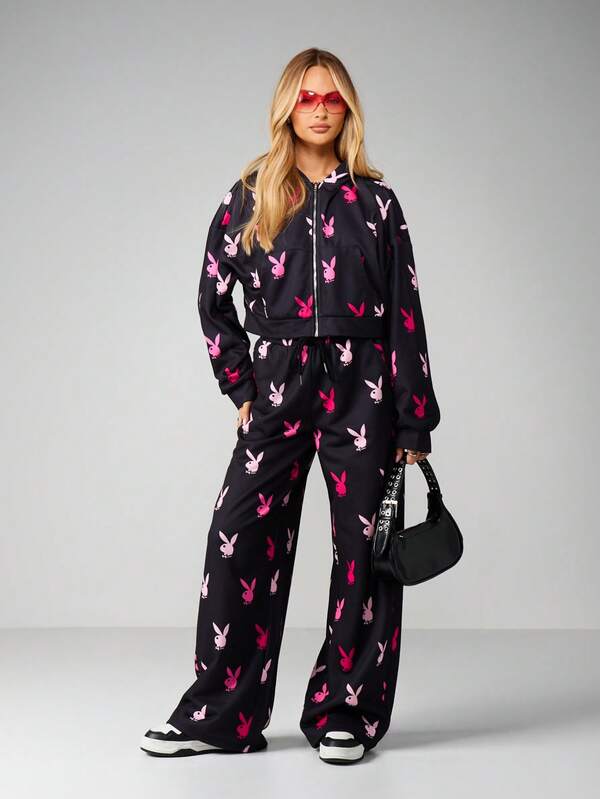 Missguided X Playboy Wide Leg Sweatpants With Print