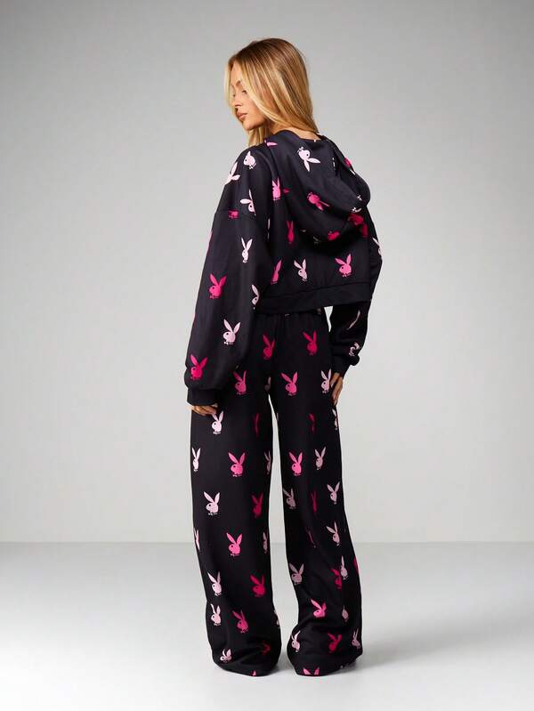 Missguided X Playboy Wide Leg Sweatpants With Print